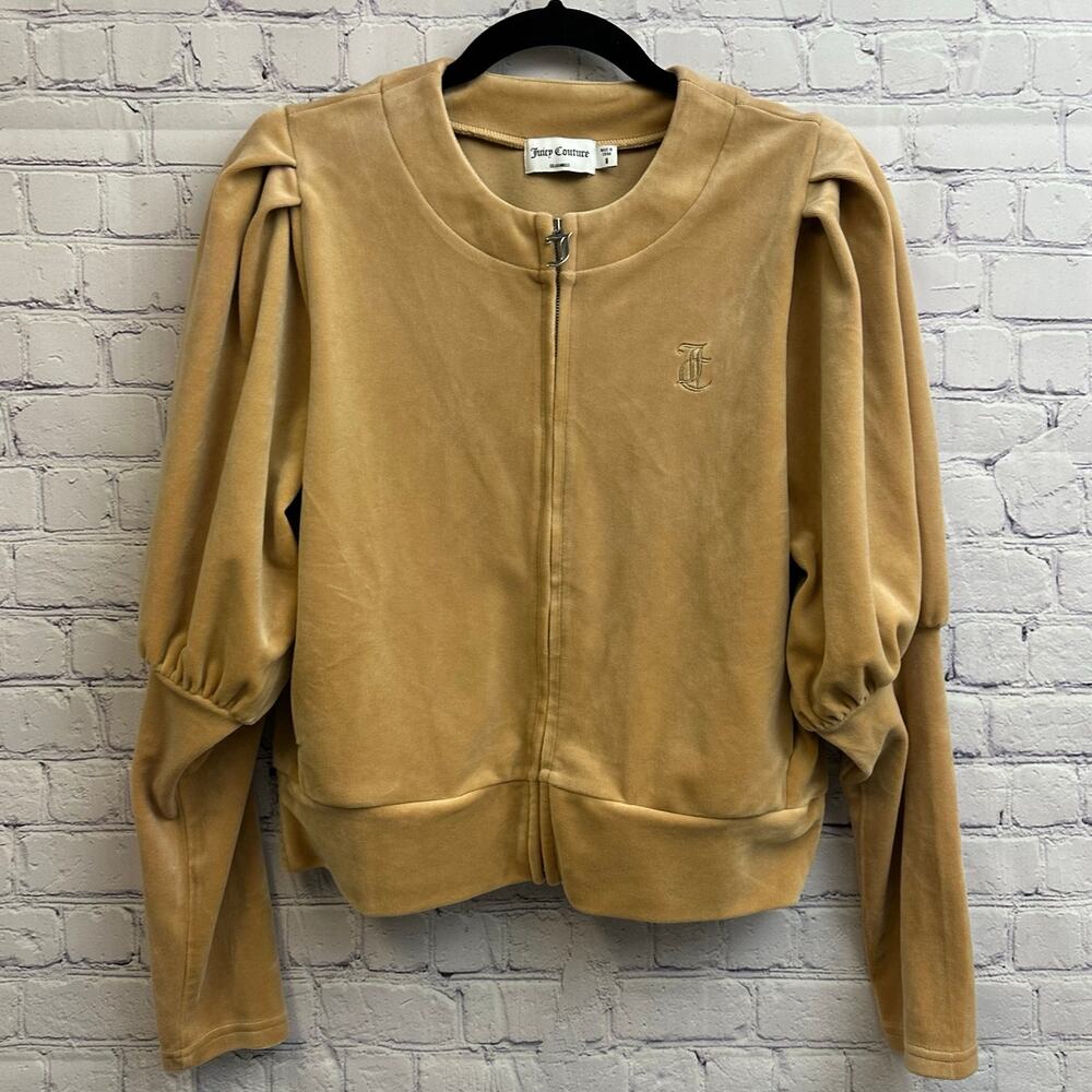 Juicy Couture Velour Puff Sleeve Full Zip Jacket Tan Beachwood Women's Medium